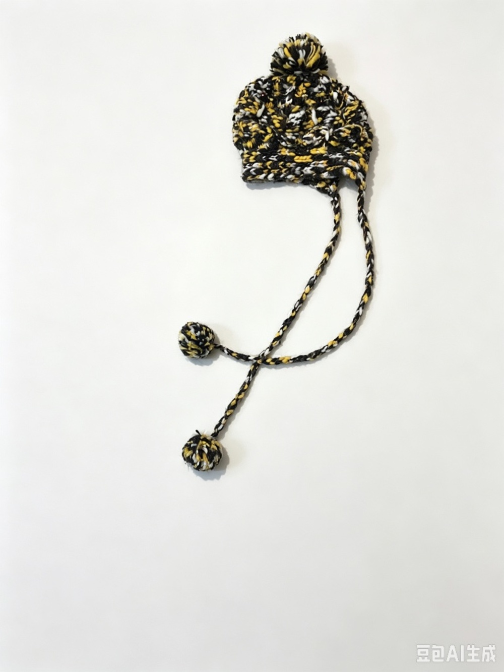 Chunky Knit Pom-Pom Hat | Black Yellow White Marled | One Size